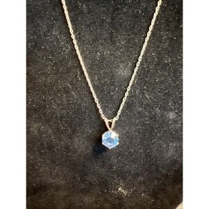 925 SU Marked Light Blue Stone Pendant 16 Inch Chain